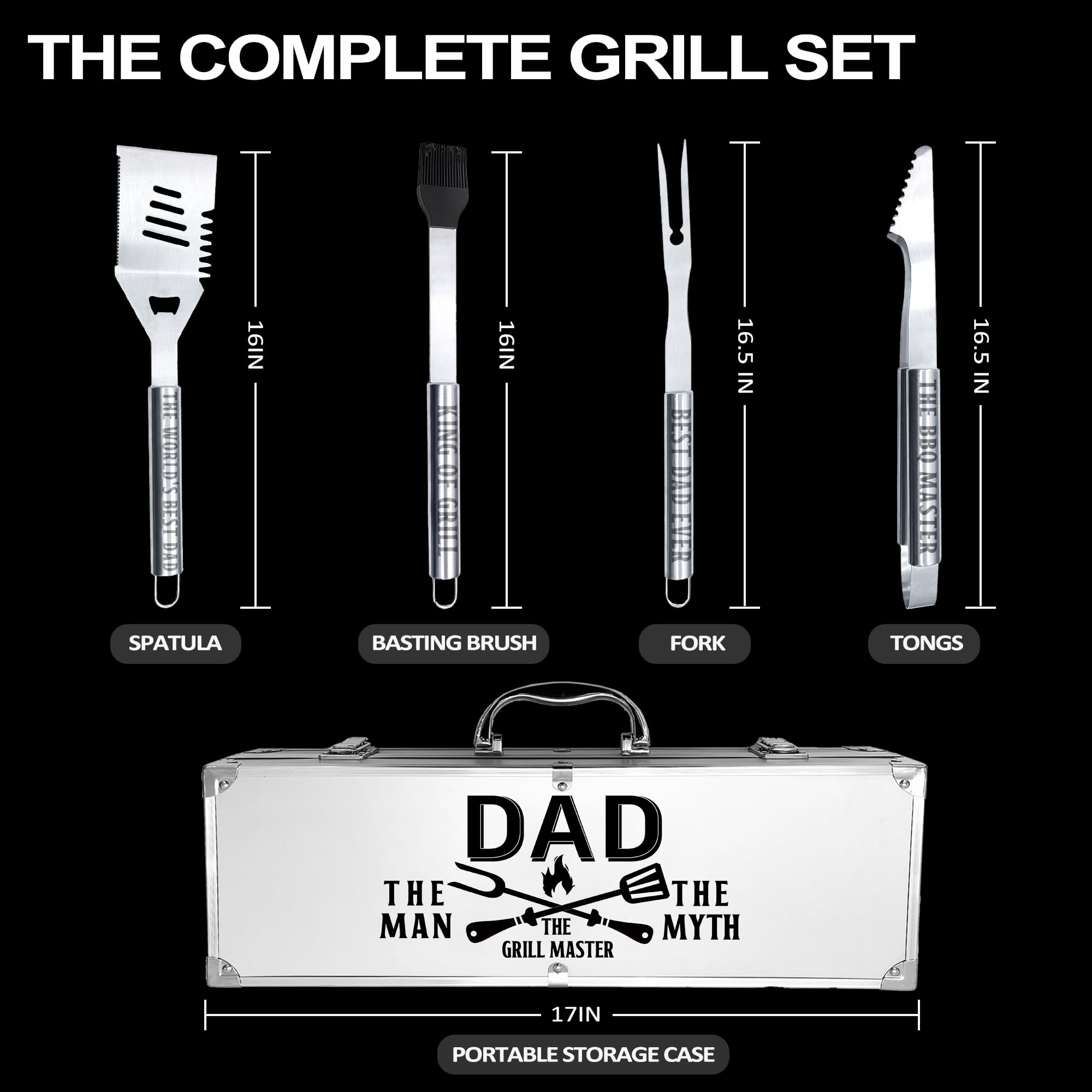 Dad Birthday Gifts Christmas Dad Gifts For Him From Daughter Heavy Duty Grilling Accessories Kit For Backyard Bbq, Thick Stainle